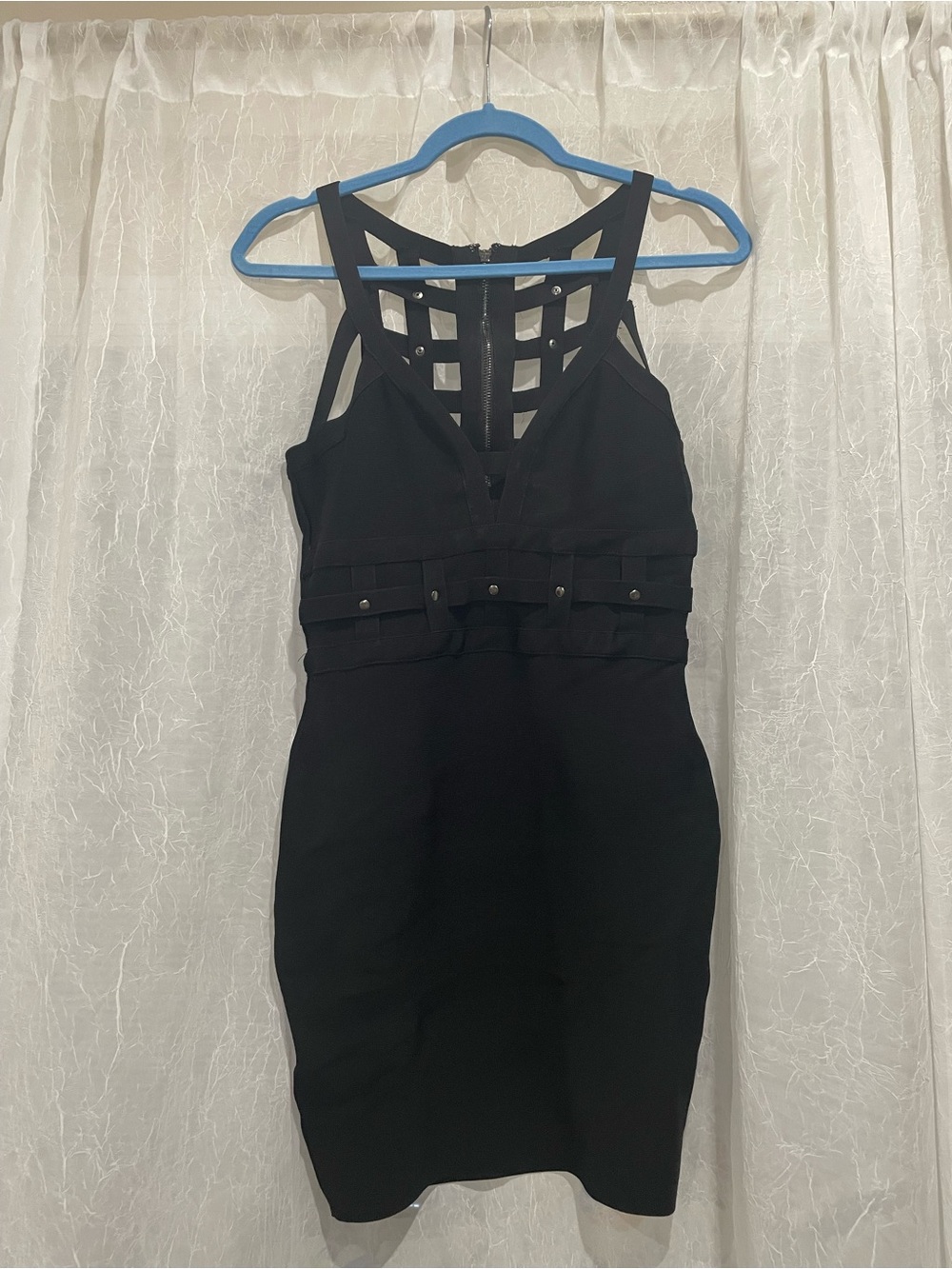 Guess Black Cage Neck Studded Bandage Bodycon Dress Large